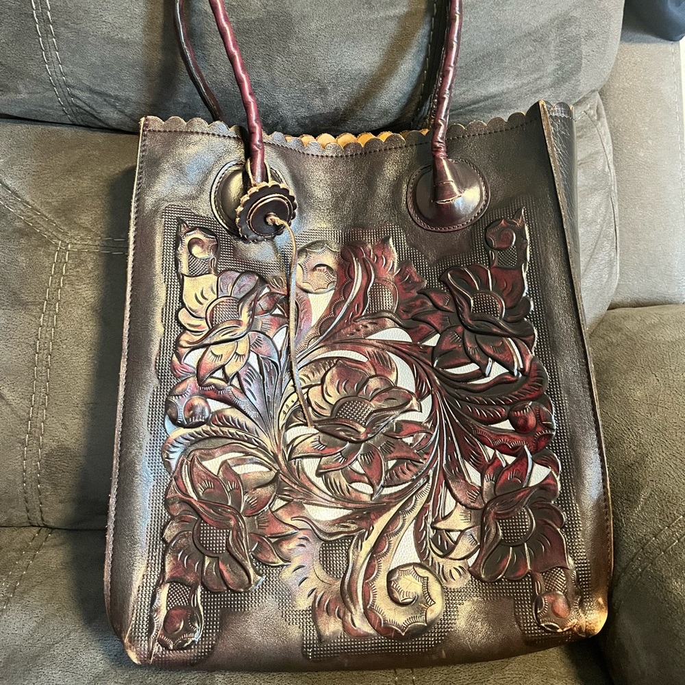 Patricia Nash Brown and Red Floral Tote